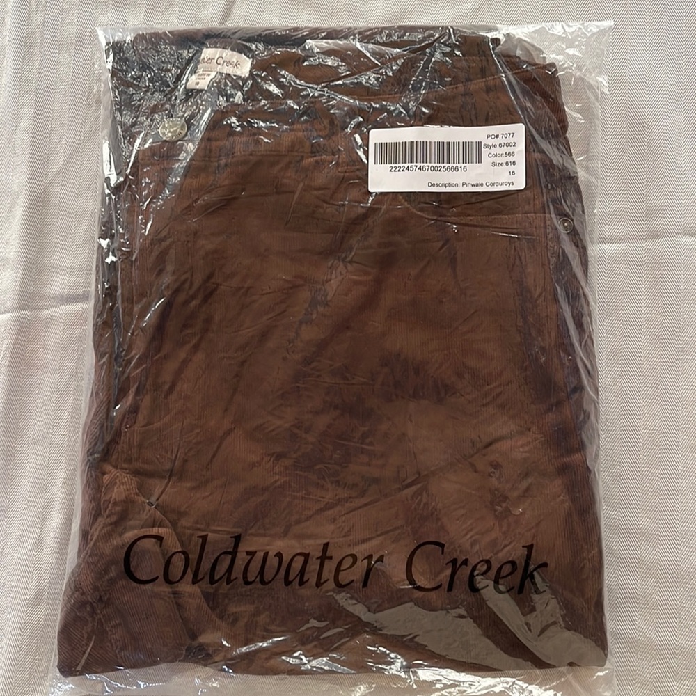Coldwater Creek Pinwale corduroys deep brown color NEW IN BAG